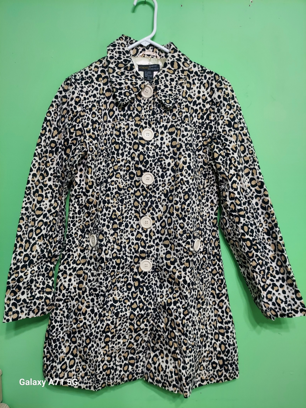 Leopard Print Button-Up Trench Coat - Cream, Black, Tan